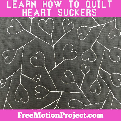 Learn how to quilt Heart Suckers in a new free motion quilting tutorial with Leah Day